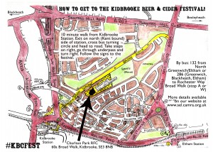 Map with directions from Kidbrooke station