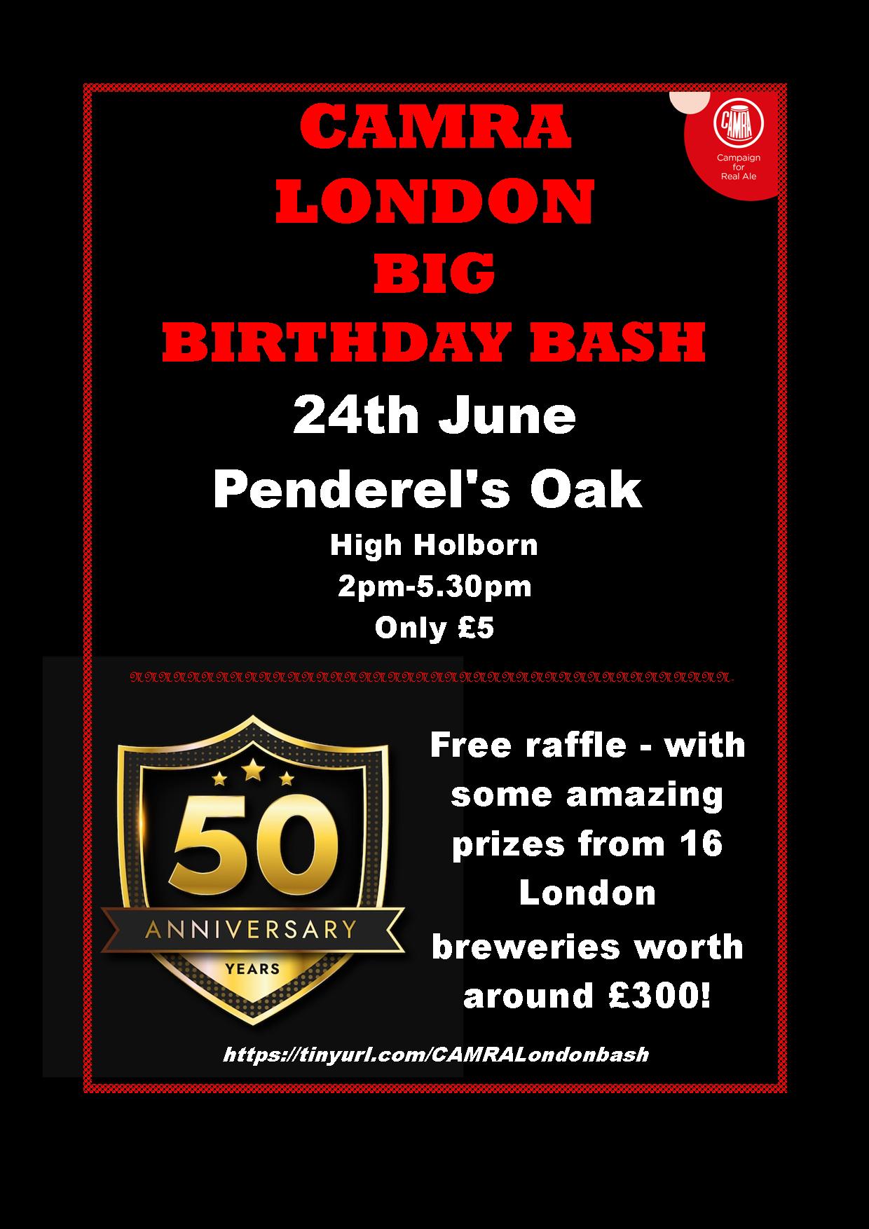 Link to more details of the CAMRA London Big Birthday Bash and ticket details